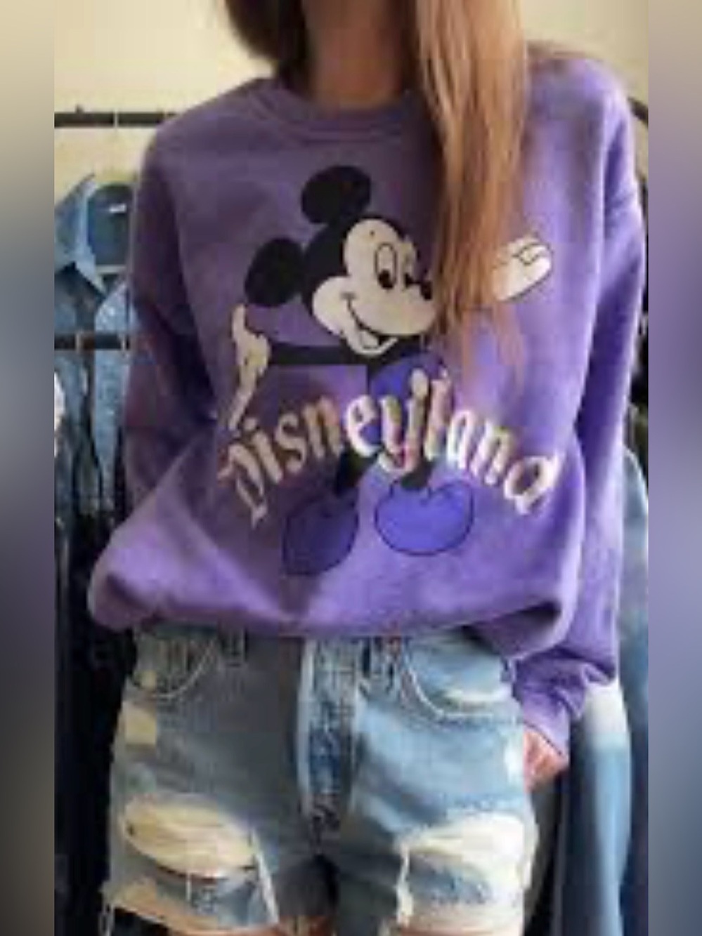 Disney Parks purple acid wash retro Mickey Disneyland crewneck sweatshirt SM